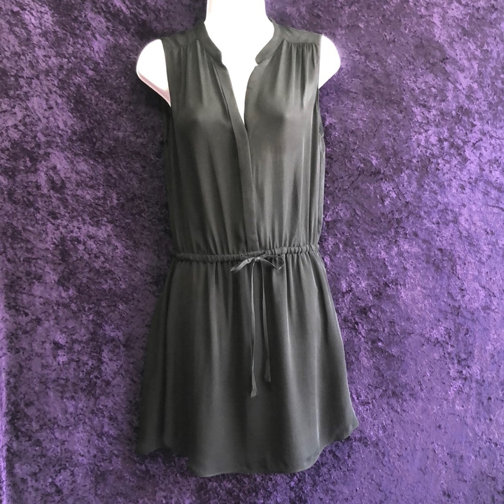 Babaton Black Silk Sleeveless V-Neckline Mini Dress with Drawstring Waist Size S